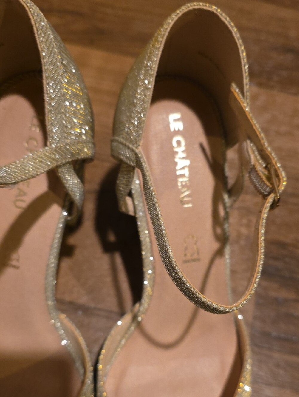 le chateau Gold Glitter Ankle-Strap Block Heels - Picture 3 of 5